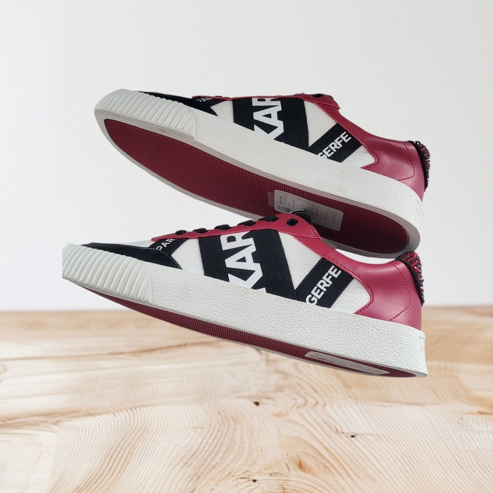 Karl Lagerfeld Red and Black Rhinestone Details,Designer Logo Print Sneakers
